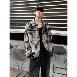 现货5千件 男女美式牛仔外套春扎染破坏牛仔衣高街夹克NT521P75图片