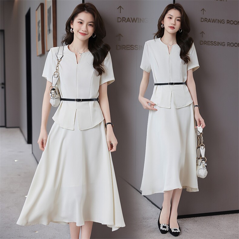 职业女裙套装夏季2025新款高端气质名媛收腰衬衫垂感半身裙两件套，女装套装/套裙，时尚俏佳人
