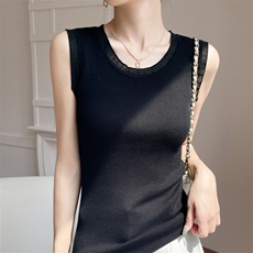 冰丝针织无袖吊带背心女2025夏轻薄透气洋气法式设计感小众打底衫，女装T恤，雪真羊绒