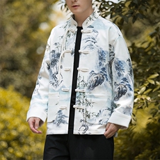 秋冬风水墨画盘扣加厚夹克新中式唐装立领外套JK97，男装夹克，星座305A（原312A-1）