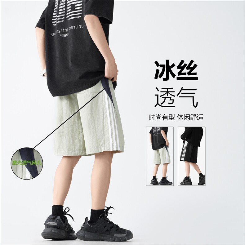 夏季新款冰丝透气三条杠潮流宽松速干短裤B315-K24186-特p25控48,男装牛仔裤,电商B315