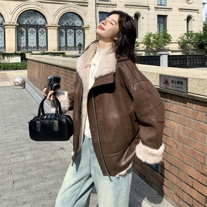两面穿皮毛一体皮衣派克服外套女冬季2025新款小个子加绒加厚棉服图片