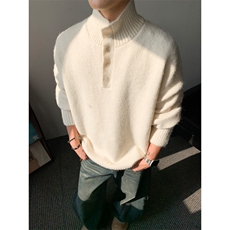 现货韩系宽松高领毛衣扣子打底衫加厚针织衫M8633-P65，男装T恤，星座1212
