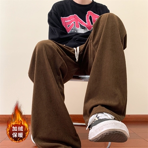 加绒秋款垂感休闲裤宽松直筒裤灯芯绒拖地裤常规45，加绒55图片