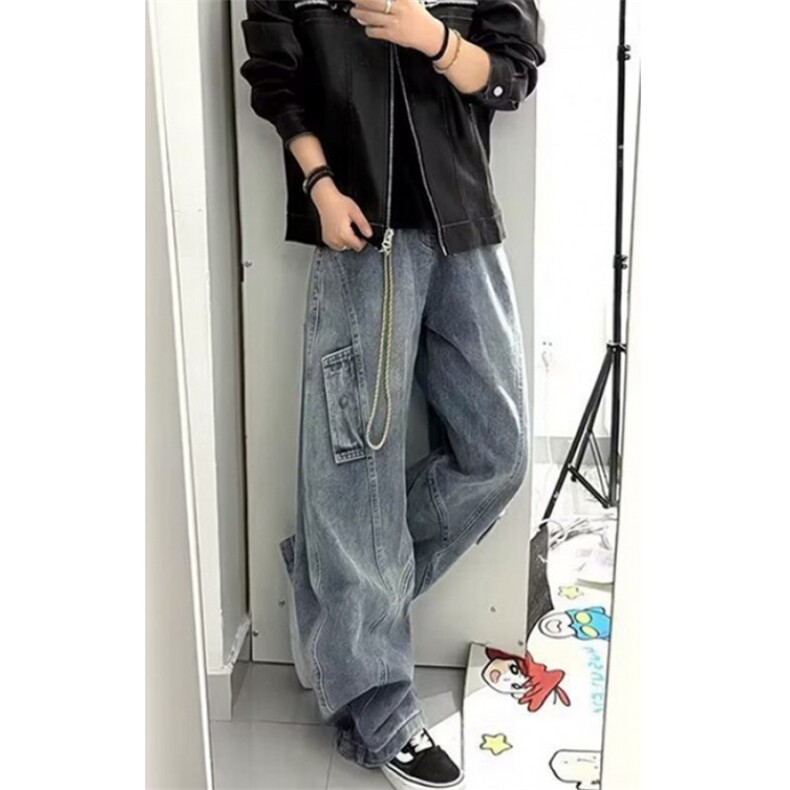 微喇牛仔裤男款水洗做旧高街直筒vibe风美潮阔腿裤子N863,男装牛仔裤,星座1116A（原606A-3）