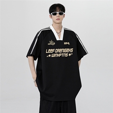 V领条杠插肩袖印花时尚潮牌美式重磅有型短袖T恤上衣T38-P38，男装T恤，电商C307