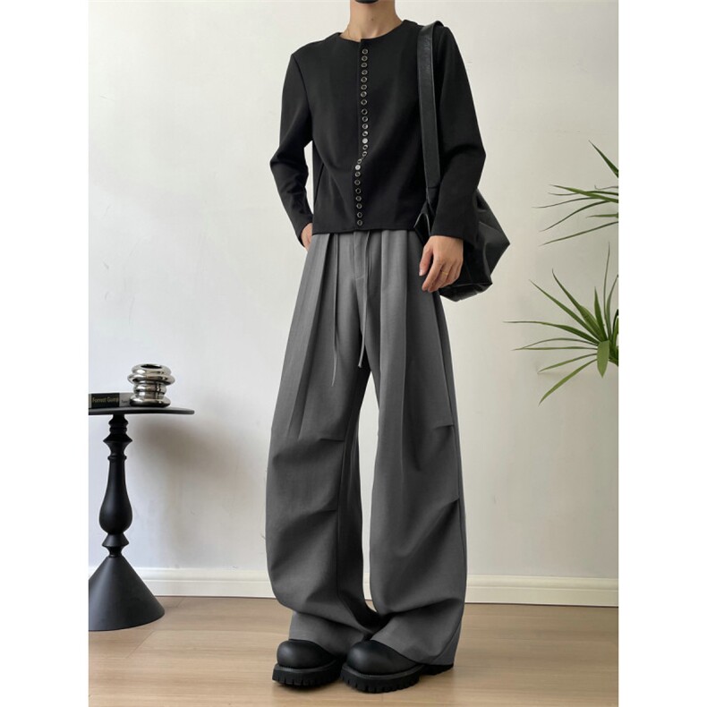 褶边西装裤老钱风百搭慵懒阔腿垂感休闲西裤504-K900-特P42控78，男装西服套装，星座504