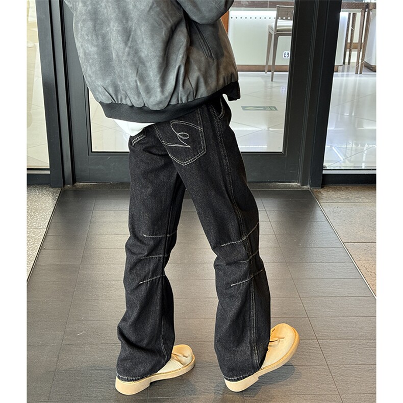 黑色丹宁水洗直筒微喇高级感牛仔裤XZ610A-1-K8930-P58控78，男装牛仔裤，星座610A-1