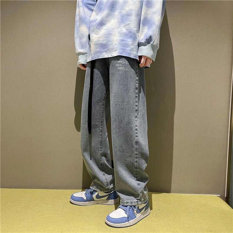 新款宽松直筒净版心电图ins潮牌牛仔裤X715NZ017P45控58,男装牛仔裤,星座715