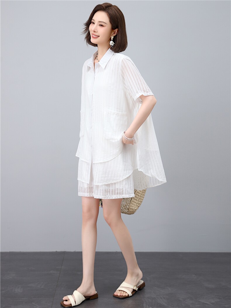 套装女2025年夏季新款时尚宽松中年妈妈大码短裤两件套,女装套装/套裙,江忆布依