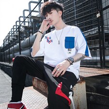 2023夏季潮流时尚T恤男装青少年宽松棉质ins圆领套装F160P75，男装休闲套装，电商A086