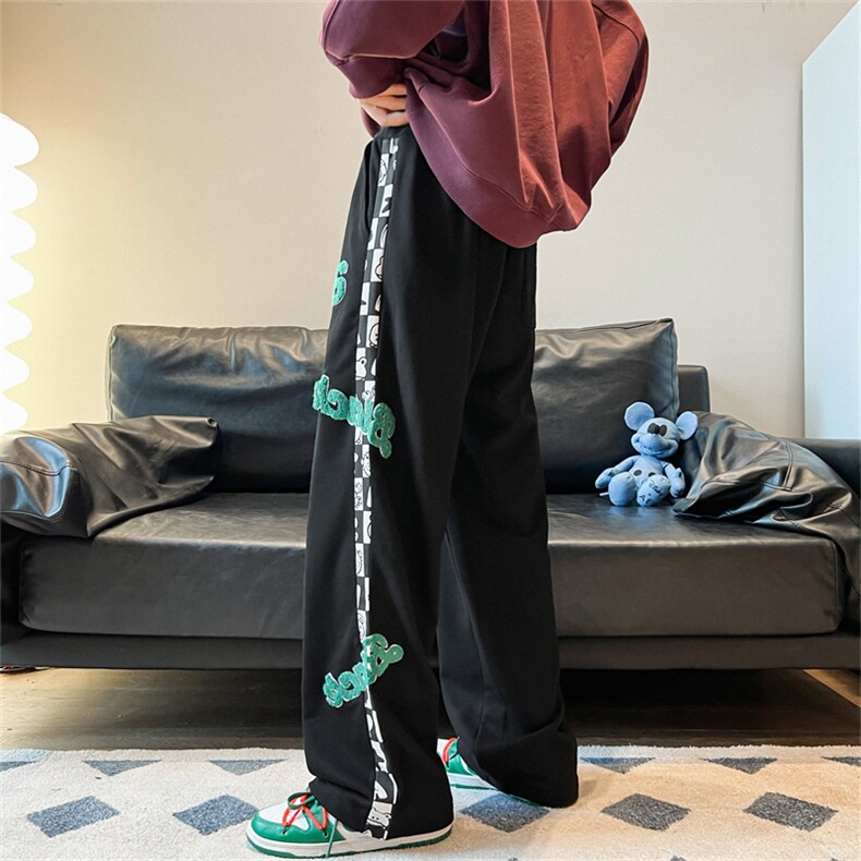 特P35控价68秋冬季长裤子毛巾绣休闲阔腿裤男美式宽松卫裤K211,男装休闲裤,电商B370