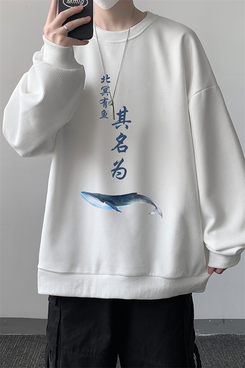 华夫格卫衣圆领卫衣男大码长袖t恤男外套HW76261-P30加绒款-P40,男装卫衣,电商A040