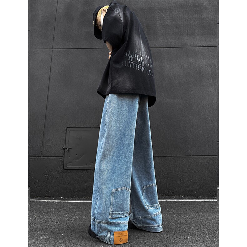 8XL-M特大码牛仔裤男美式高街裤子欧美复古倒装牛仔裤小众K968P50，男装牛仔裤，电商D206-1