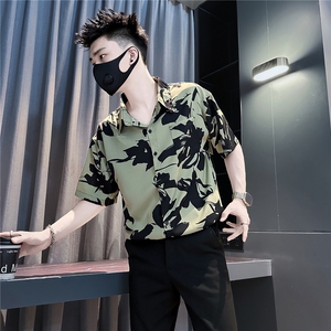 301C-CS20-P58控78碎花衬衫男短袖冰丝薄款潮百搭社会小伙店主风图片