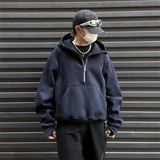 抖音得物二开美式重磅宽松结构拉链设计防风高领连帽卫衣外套W76，男装卫衣，电商A486-1