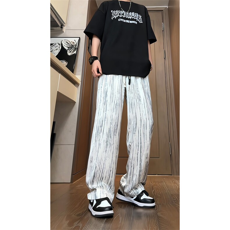 量大优  供视频  扎染仿醋酸缎面冰丝直筒长裤男 XH78-特P38图片