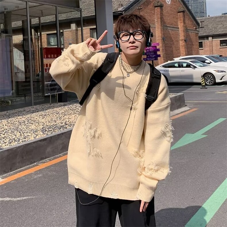 美式街头设计感圆领毛衣男慵懒风休闲针织衫M9970P42,男装针织衫/毛衣,星座1116-2