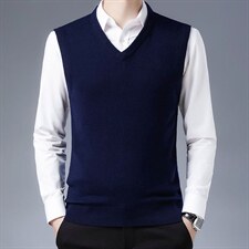 纯羊毛背心男秋季2023新款中年男士宽松无袖坎肩针织毛衣V领马甲，男装背心/马甲，电商B212（原钱塘6029）