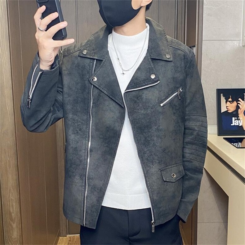 JK897-P100男士英伦皮衣水洗复古夹克休闲外套潮流修身痞帅机车服，男装夹克，电商D310B-1