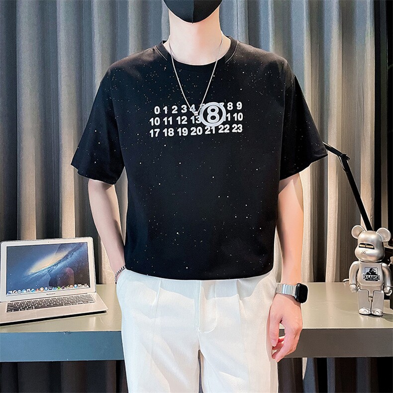精神小伙夏季高克重男士圆领短袖T恤满天星字母发泡阔版体恤T8002,男装T恤,电商C208