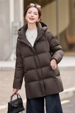 90白鸭绒羽绒服女2025冬季新款中长款连帽加厚宽松保暖羽绒外套，女装羽绒服，美沁