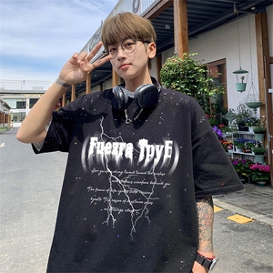 可48小时发货支持抖音得物来样二开美式满天星亮片短袖T恤MTX666