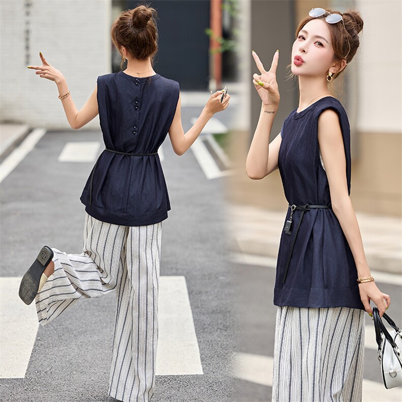 高端欧货牛仔套装女2025年夏季新款气质高级感马甲阔腿裤两件套，女装套装/套裙，然然