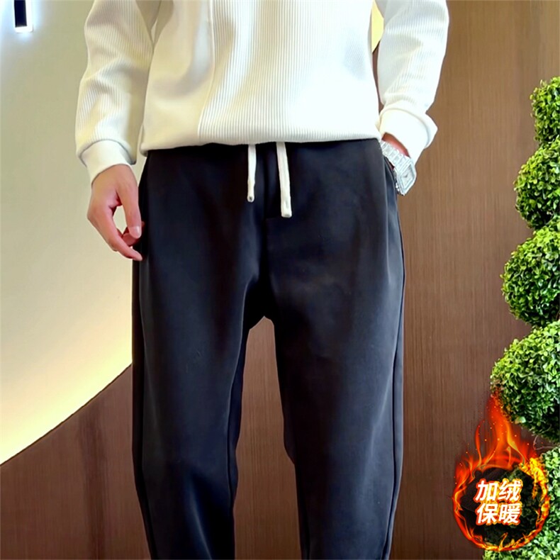 社会小伙秋冬季男士束脚休闲裤纯色潮牌卫裤C208-6799-P48加绒P58图片