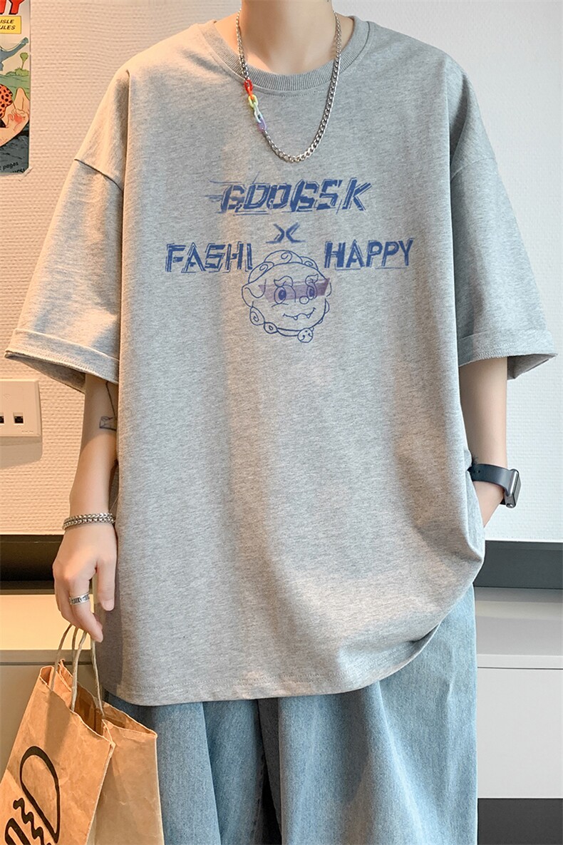 已注册/夏季重磅内景纯棉港风宽松圆领短袖T恤男体恤衫DT9659/P25,男装T恤,电商B316