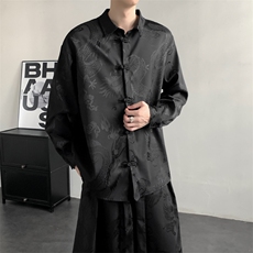 2025秋冬新款龙纹长袖衬衫外套厚款新中式盘扣唐装汉服2536-P60，男装衬衫，电商A057