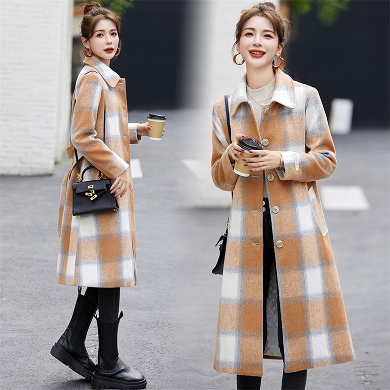 2023冬季加棉新款时尚优雅中长款毛呢大衣保暖气质毛呢外套，女装毛呢外套，芭米依尚