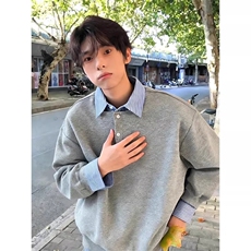 假两件拼接衬衫领卫衣男款美式打底长袖T恤AW18-P45，男装T恤，星座208-5