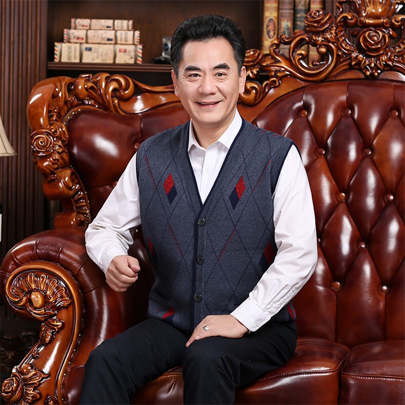 2024秋冬新款中老年男款菱形衫背心马甲，男装羊绒背心，衣恋羊绒