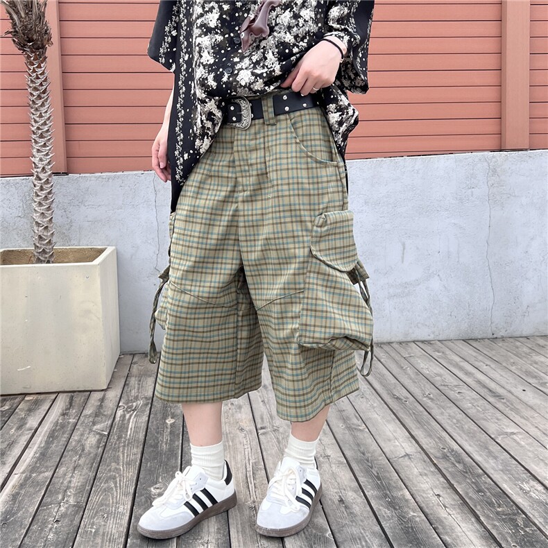 街头格纹大口袋工装七分裤男夏季新款宽松bf美式潮牌阔腿裤K9014,男装牛仔裤,星座1116A（原606A-3）