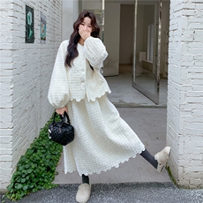 米白色加厚丽丝绒切花羽绒服套装（没有毛领）2596-P330，控488，女装羽绒服，2B218