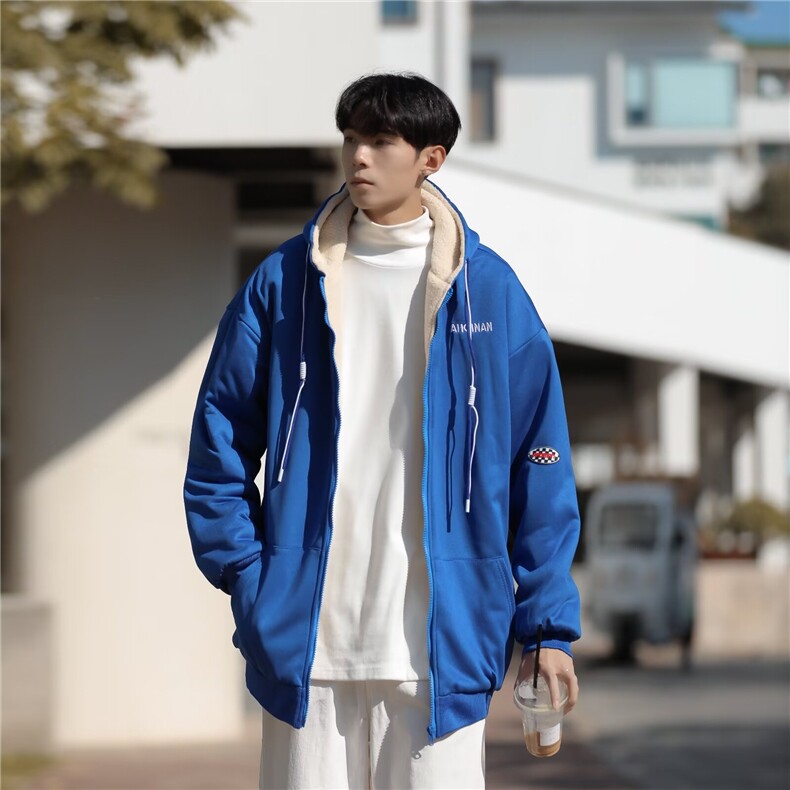 慵懒风情侣新款连帽卫衣外套男秋冬宽松百搭设计开衫上衣潮牌,女装短外套,星座1013-1