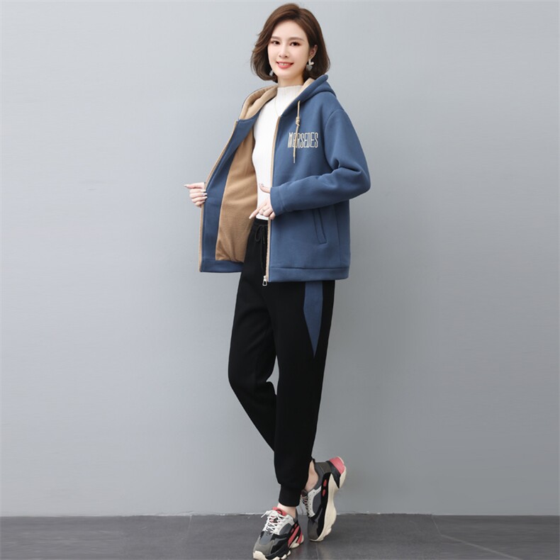 时尚保暖加绒卫衣卫裤套装秋冬新款休闲运动服显瘦百搭两件套，女装套装/套裙，依倍林