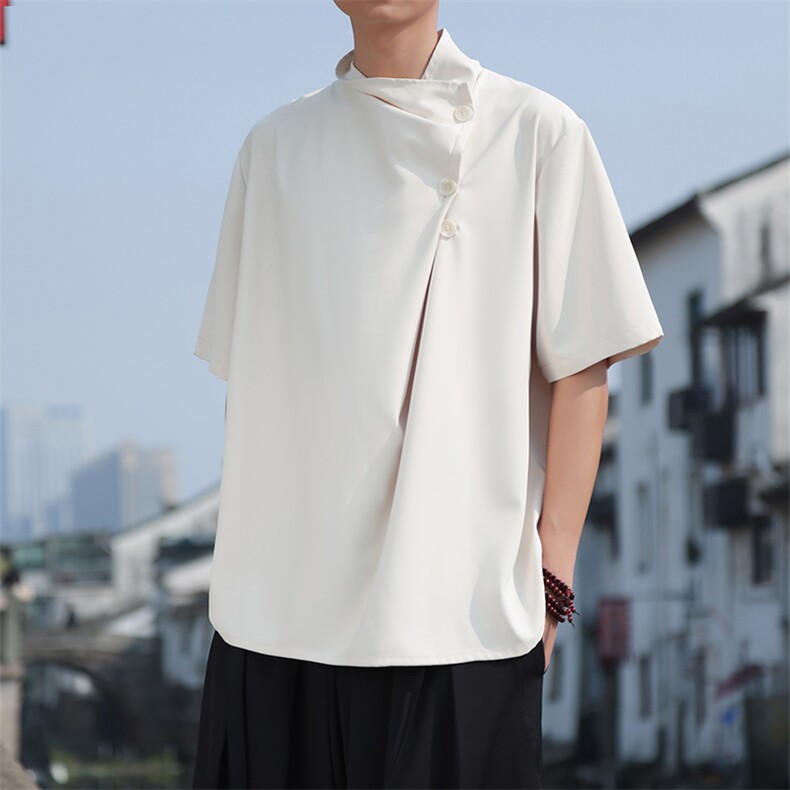 山本耀司夏季风新中式现货排扣高领短袖TCS29-P60,男装T恤,电商A021
