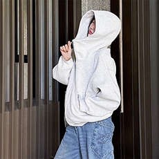 抖音得物高品质25秋冬美式高街宽松结构防风高领连帽卫衣外套W60，男装卫衣，电商A486-1