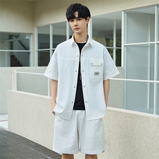 夏季泡泡纱套装男士宽松休闲透气短袖衬衫轻薄款外套Y2513-P105，男装休闲套装，电商A355（原A415）