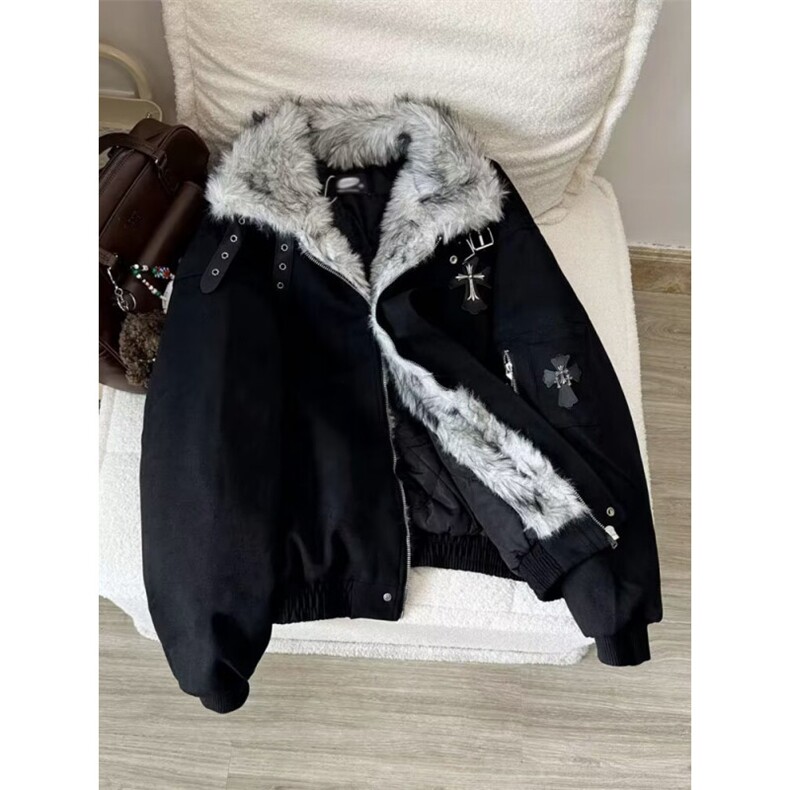 美式座山雕毛领加绒加厚棉服夹克男女冬季cleanfit工装外套,男装夹克,星座506A