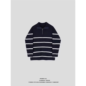 1506-1/MM0111/P49加厚半拉链条纹毛衣男士立领冬宽松针织衫男图片
