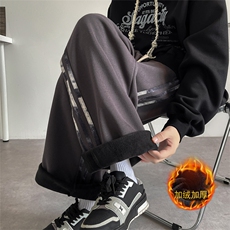 三条杠扎染卫裤男秋冬季美式潮牌宽松阔腿裤加绒加厚大码休闲裤子，男装休闲裤，电商C305A