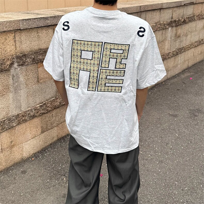 万针全刺绣工艺抖音得物高品质260克重磅纯棉双纱美式高街短袖T恤,男装T恤,电商A486