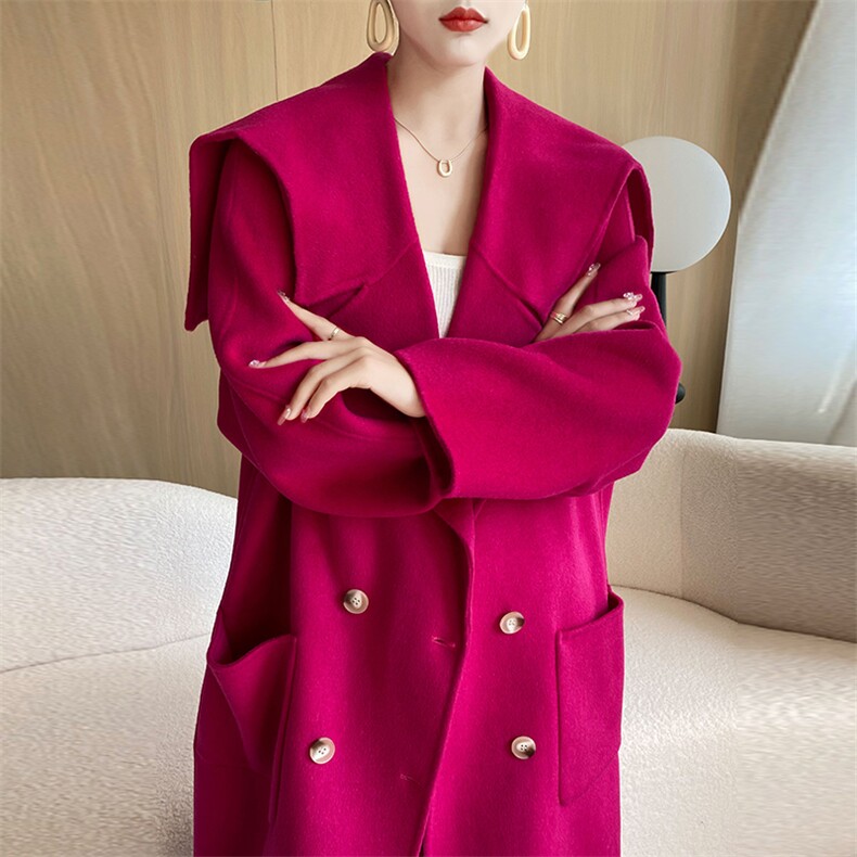 羊毛大衣女新款冬季韩版时尚流行羊毛呢子外套,女装双面呢大衣,召鑫羊绒双面呢