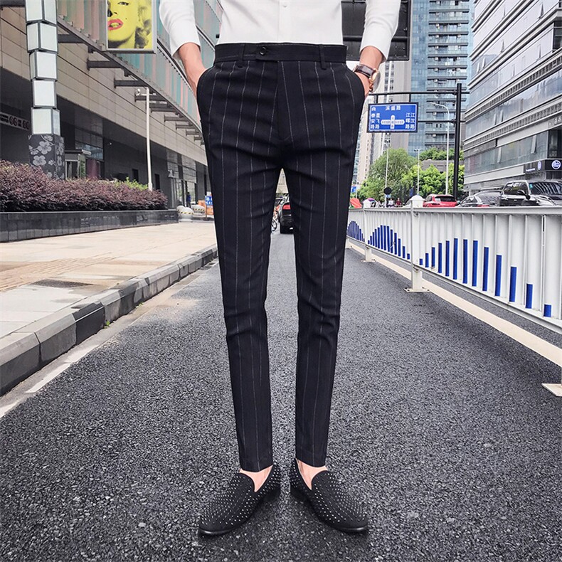 春夏英伦条纹休闲西裤韩版修身小脚裤商务长裤发型师,男装休闲裤,星座1904A
