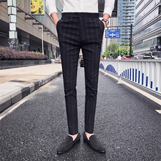 春夏英伦条纹休闲西裤韩版修身小脚裤商务长裤发型师，男装休闲裤，星座1904A