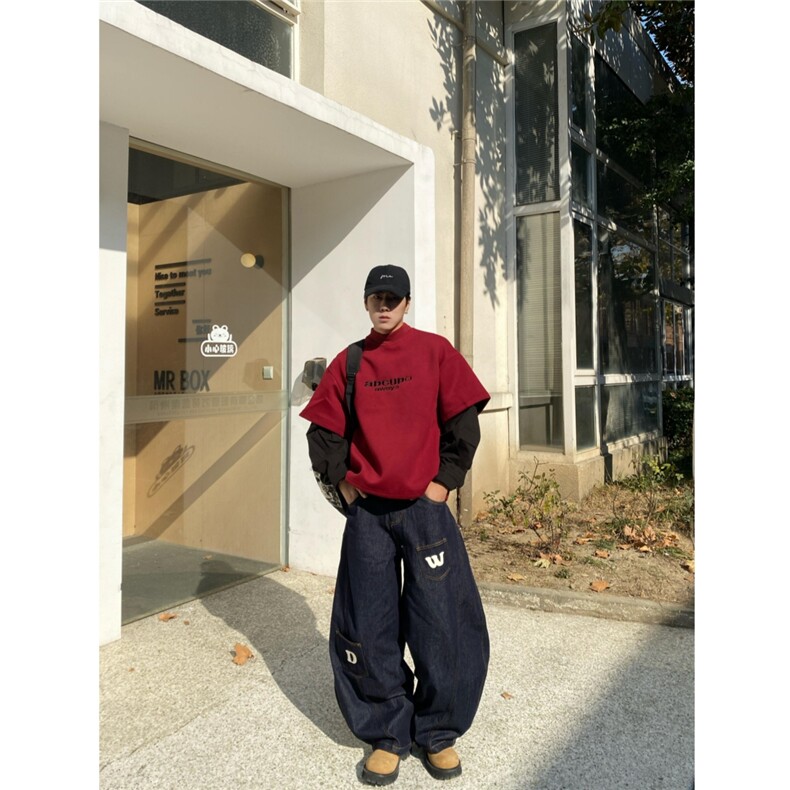 字母刺绣假两件卫衣特批50,男装卫衣,星座807-3