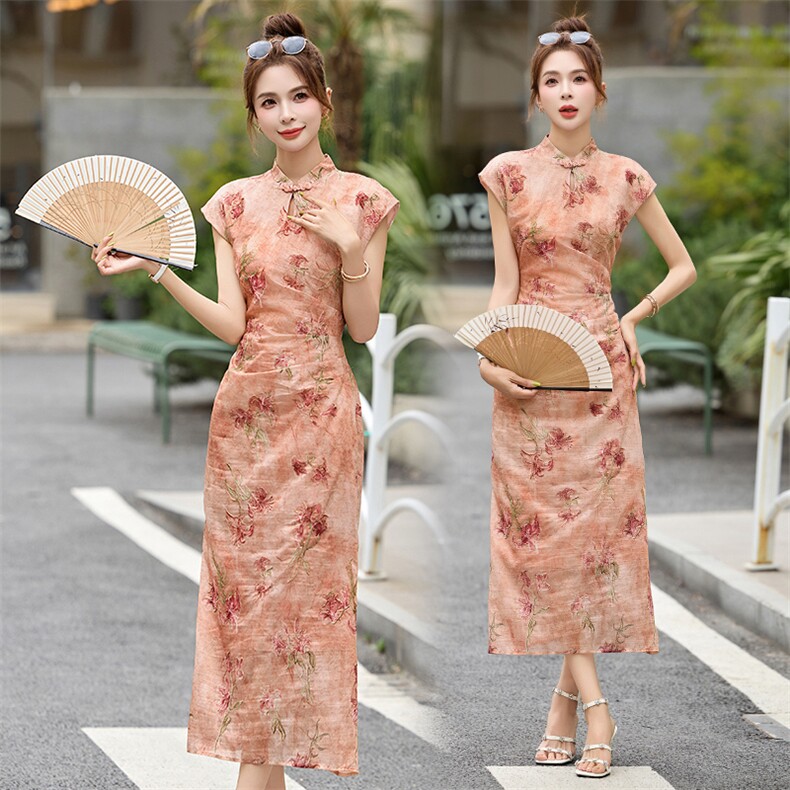 新中式连衣裙女2025超火夏季新款气质超好看修身长款提花旗袍裙子，女装连衣裙，布芭啦